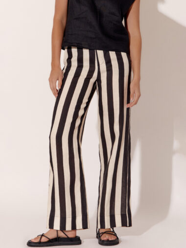 Adorne Striped Linen Pant Black