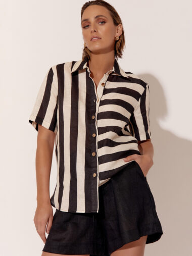 Adorne Striped Linen Shirt Black