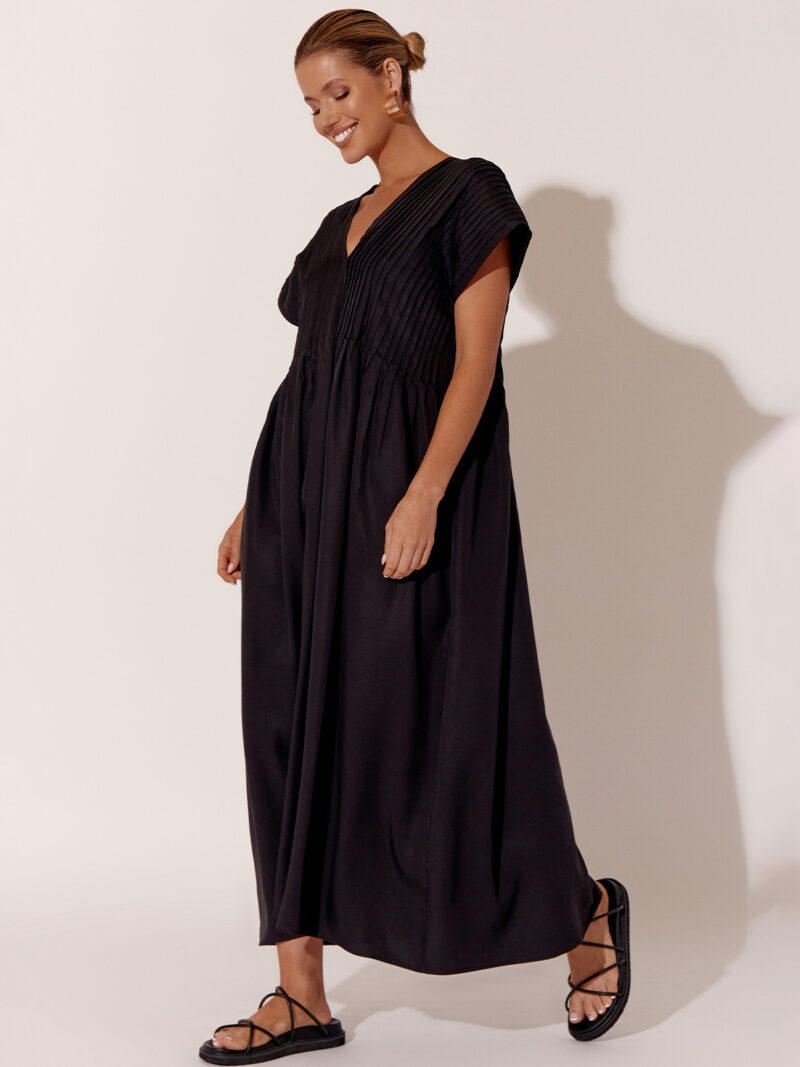 Adorne Pleat Neckline Dress Black