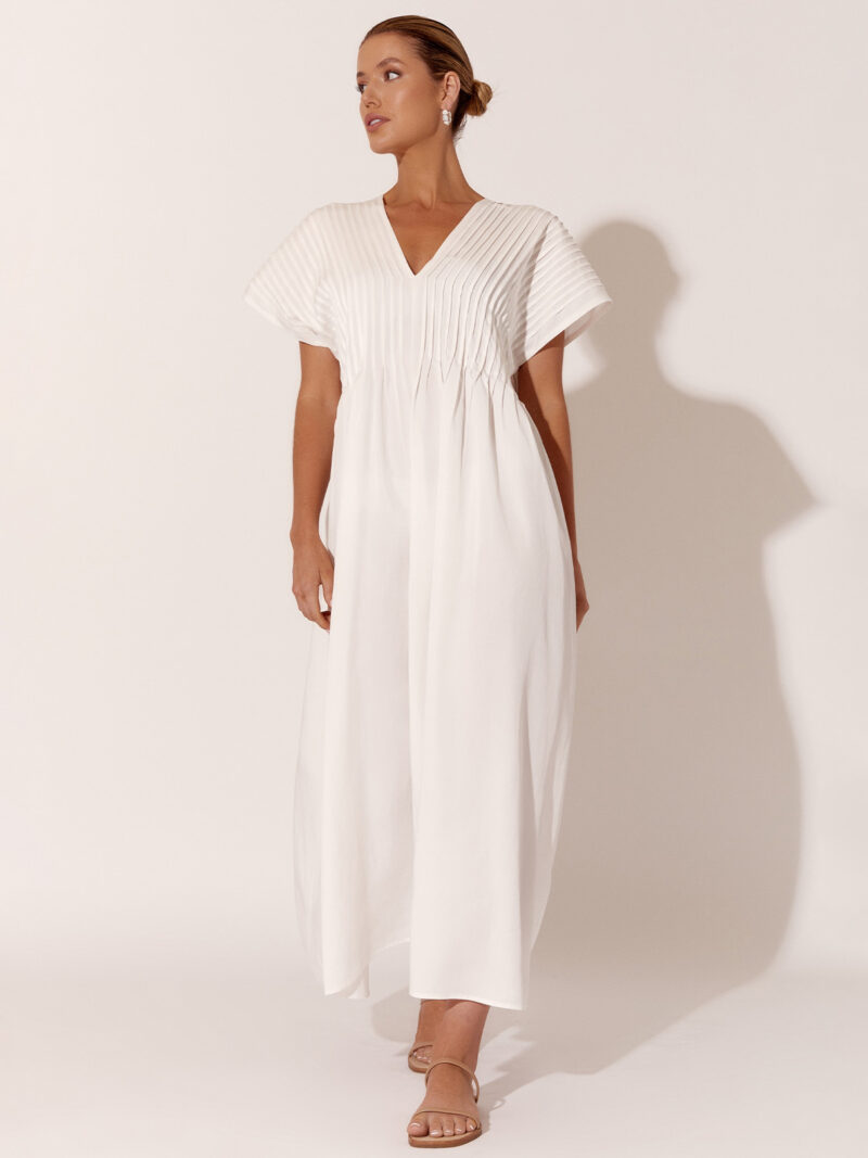 Adorne Pleat Neckline Dress White