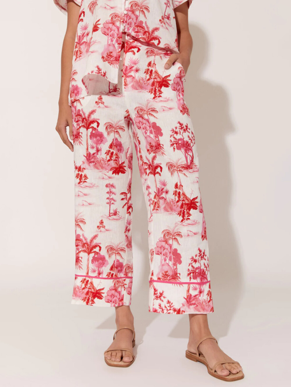 Adorne Detailed Linen Pant Pink