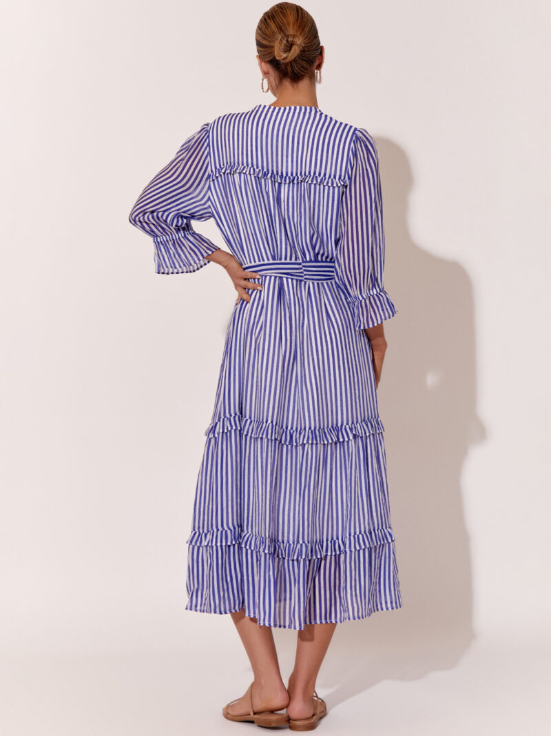 Sheer Frill Stripe Dress Blue Adorne