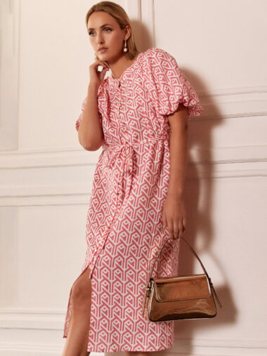Adorne Button Thru Linen Dress Pink