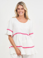 Ric Rac Linen Top Pink Worthier