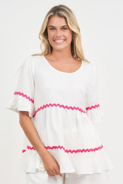 Ric Rac Linen Top Pink Worthier