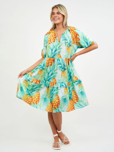 Liberty Rose Tier Frill Relaxed Dress Pineapple