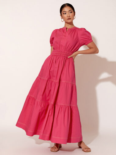 Vee Pleat Poplin Dress Pink Adorne