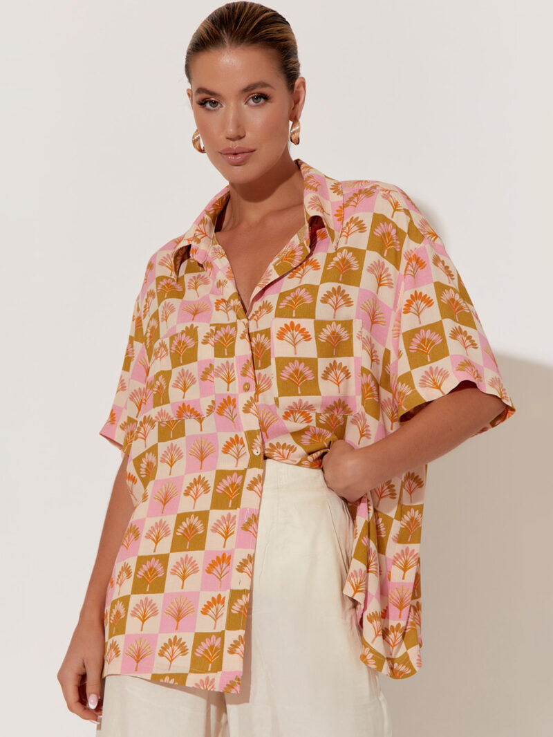 Relaxed Collared Viscose Shirt Pink Adorne