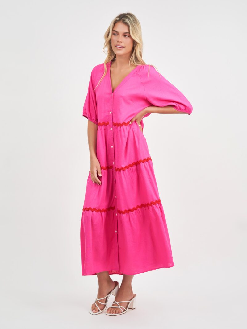 Ric Rac Midi Dress Pink Worthier