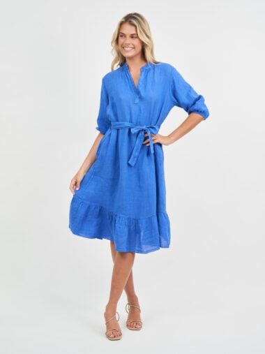 Relaxed Linen Frill Dress Blue La Strada