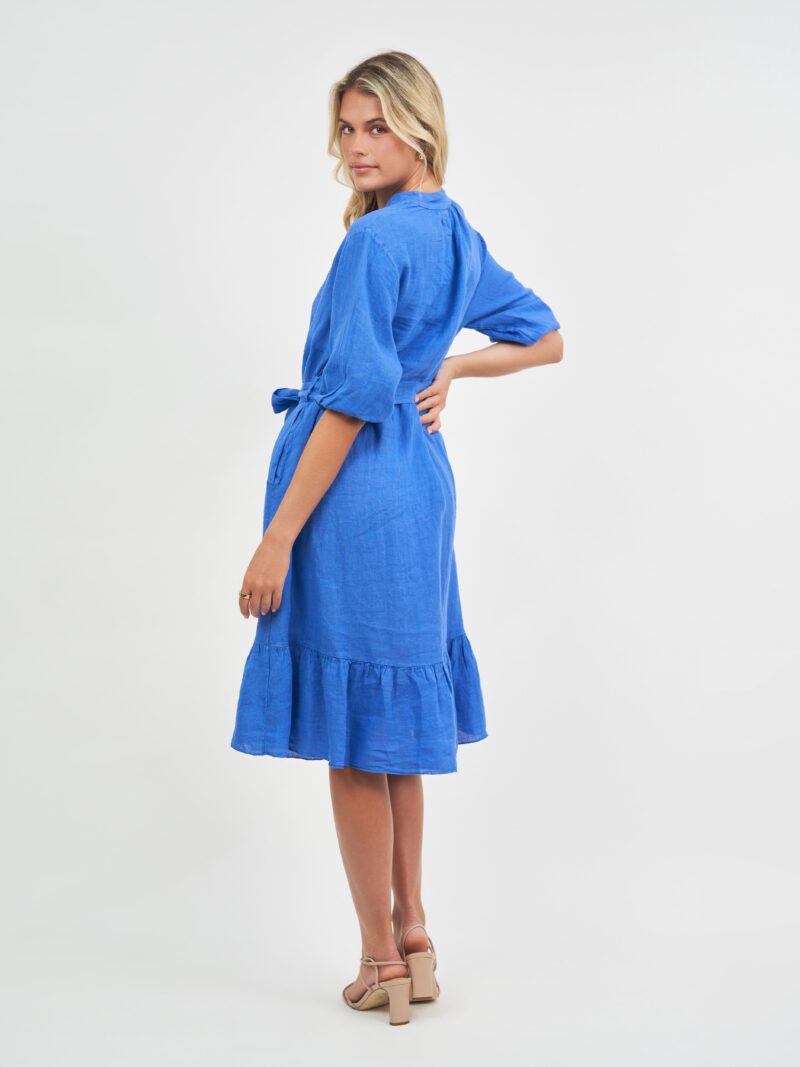 Relaxed Linen Frill Dress Blue La Strada