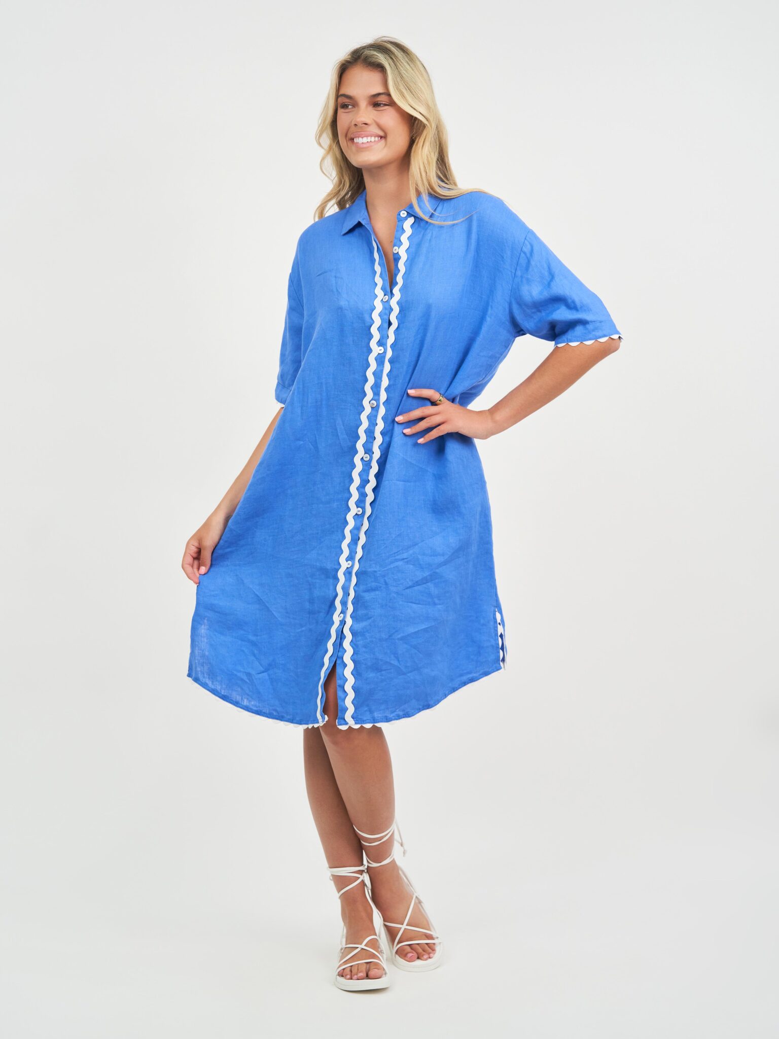 Ric Rac Trim Dress Cobalt Worthier Florence Store
