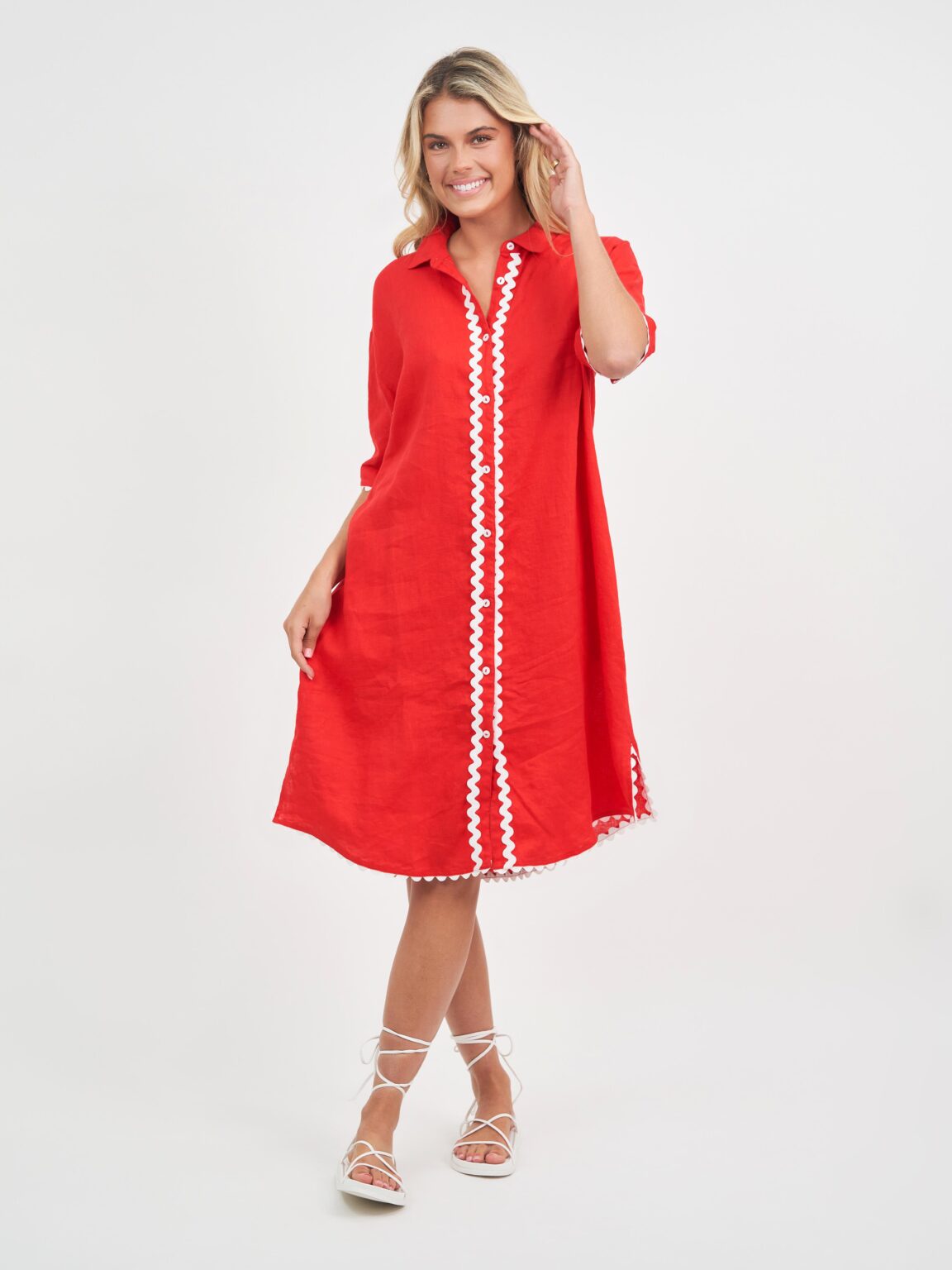 Ric Rac Trim Dress Red Worthier Florence Store