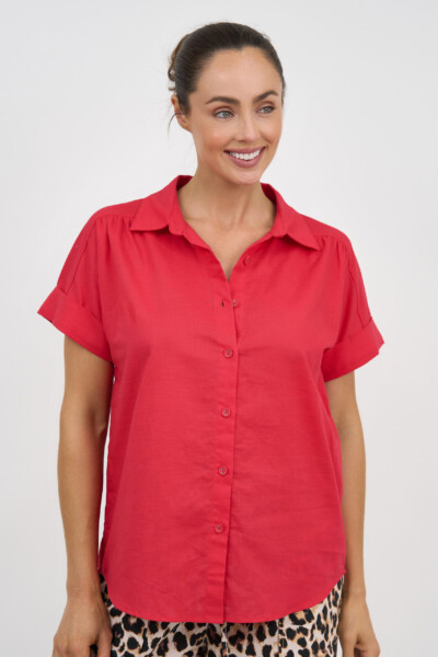 Relaxed Linen Shirt Red Liberty Rose