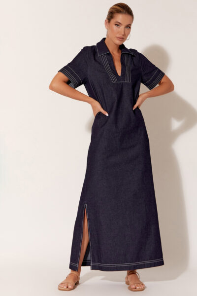 Stitch Detail Maxi Dress Denim adorne