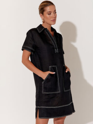 Stitch Linen Dress Black Adorne