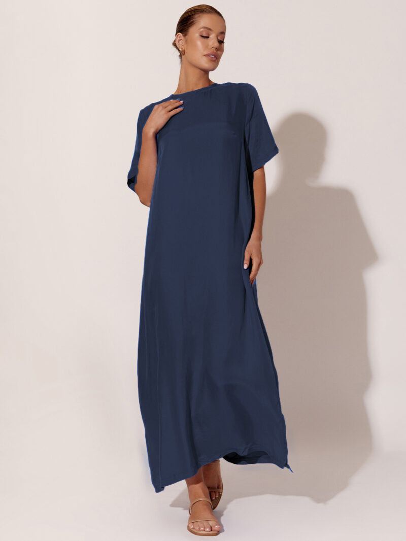 Cupro Relaxed Dress Navy Adorne
