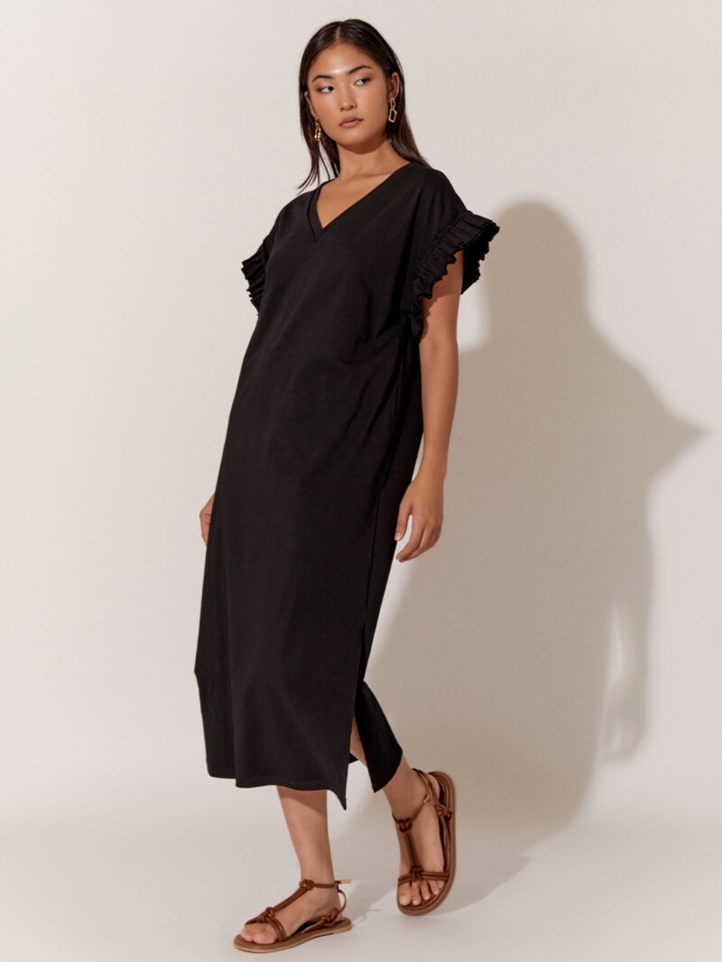 Cotton Jersey Frill Sleeve Dress Black Adorne