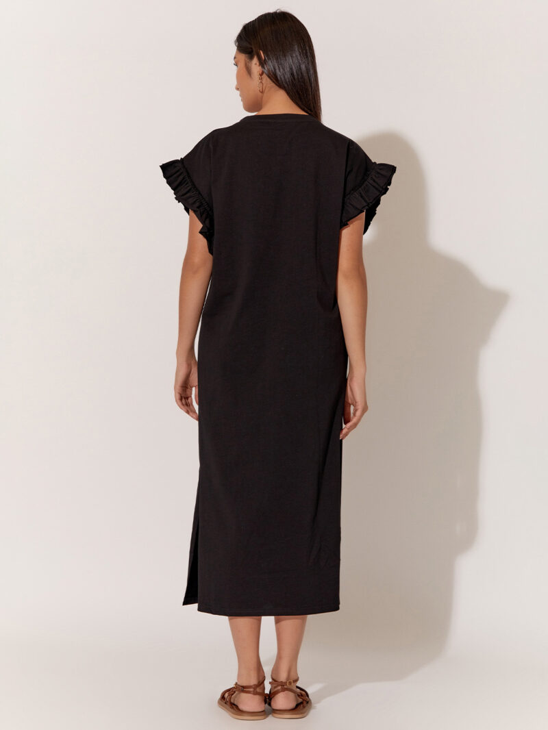 Cotton Jersey Frill Sleeve Dress Black Adorne
