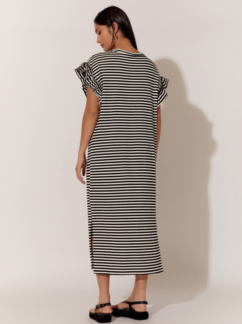 Cotton Jersey Frill Sleeve Dress Stripe Adorne