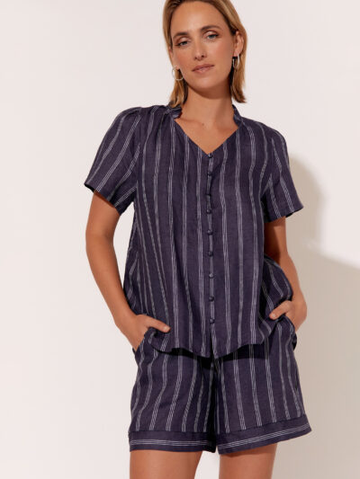 Stripe Linen Short Navy adorne