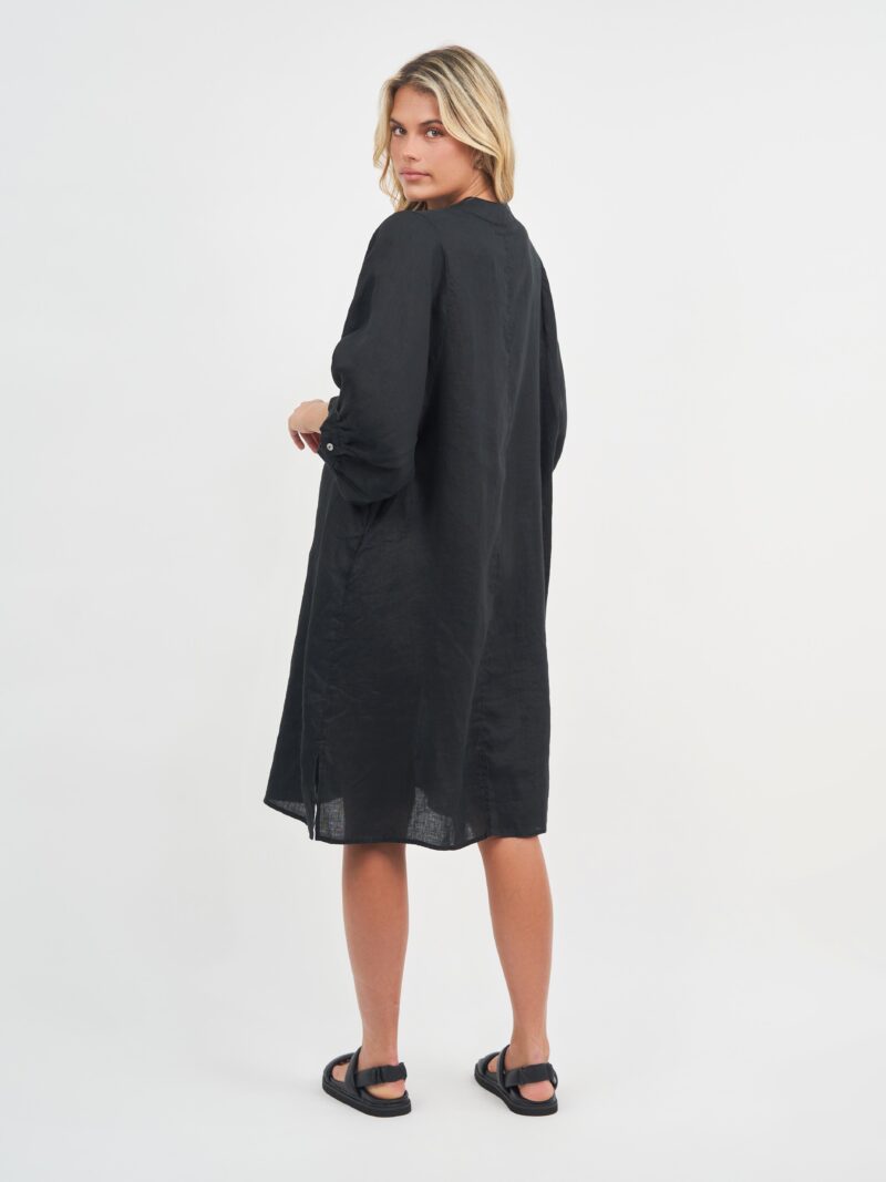Exaggerated Sleeve Linen Dress Black Worthier
