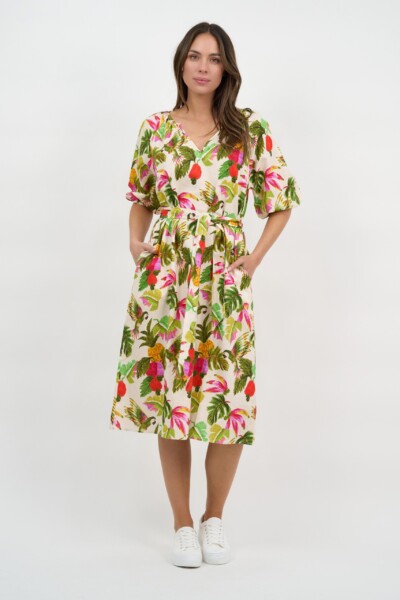 Linen Midi Dress Khaki Liberty Rose