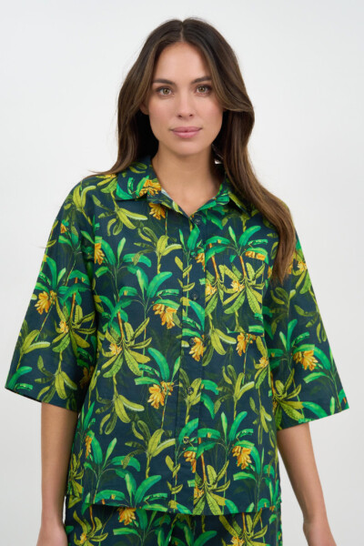 Relaxed Linen Shirt Green Liberty Rose