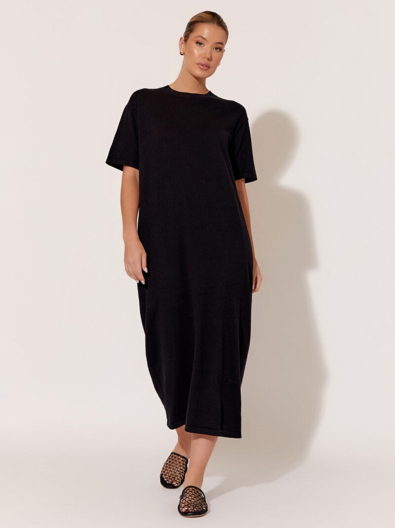 Cotton Cashmere Knit Dress Black Adorne