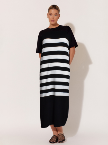 Cotton Cashmere Knit Dress Stripe Adorne