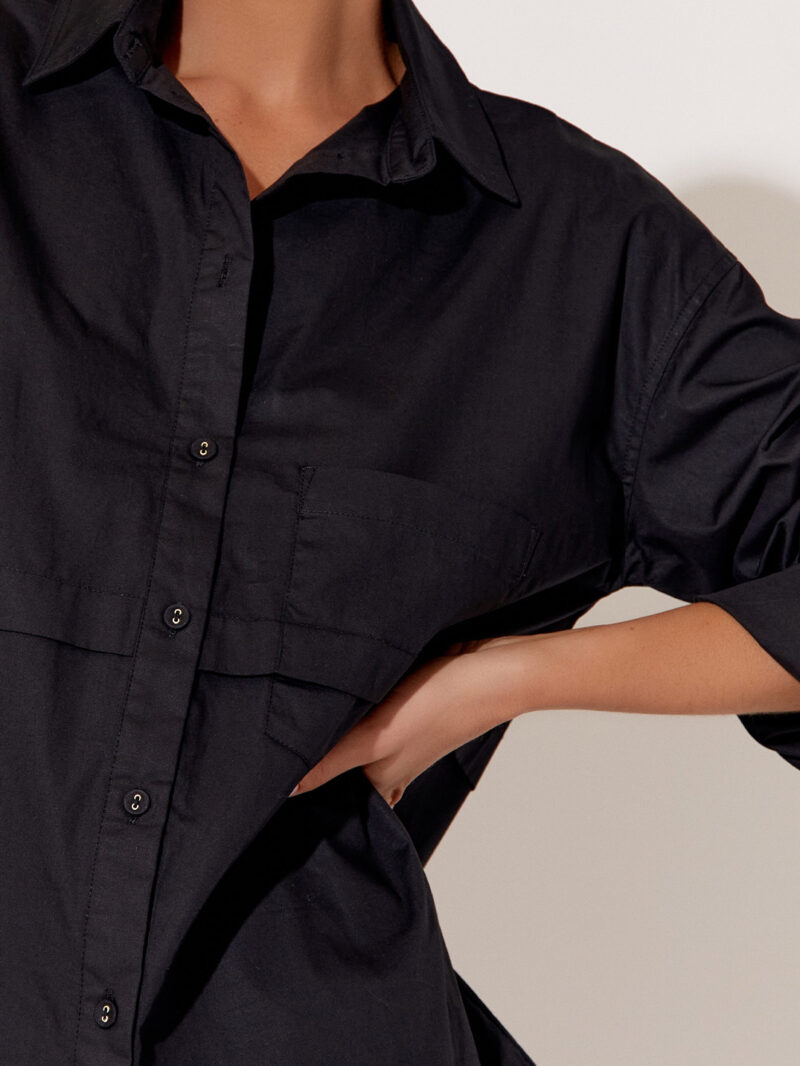 Pleat Detail Poplin Shirt Black Adorne