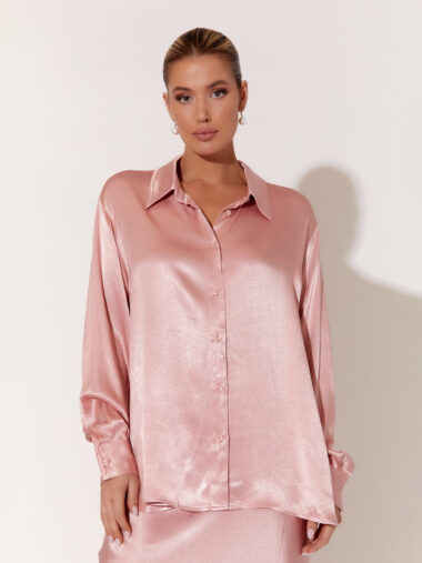 Satin Long Sleeve Shirt Pink Adorne