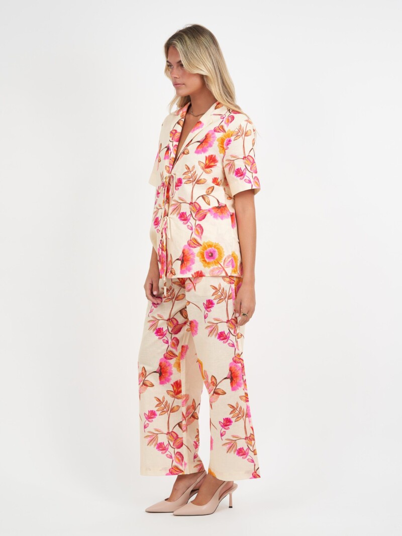 Tie Front Linen Shirt Pink Liberty Rose