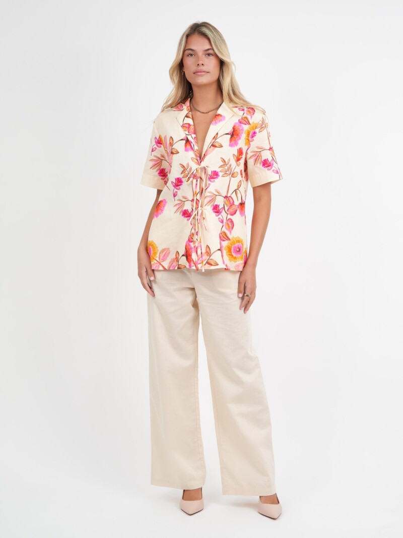 Tie Front Linen Shirt Pink Liberty Rose
