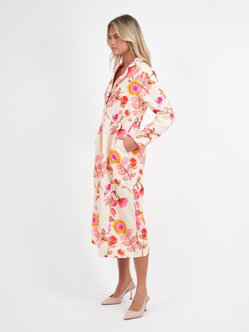 Lapel Collar Linen Coat Dress Pink Liberty Rose