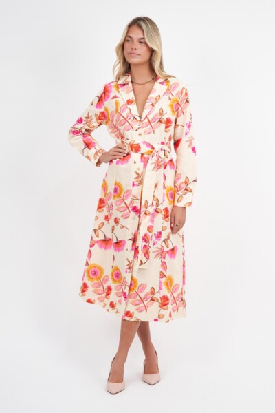 Lapel Collar Linen Coat Dress Pink Liberty Rose