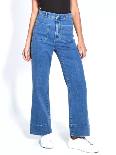 Pocket Front Wide Leg Jean Blue Leoni