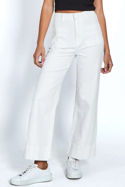 Pocket Front Wide Leg Jean White Leoni