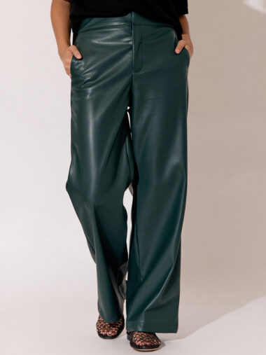 Relaxed Faux Leather Pant Green Adorne