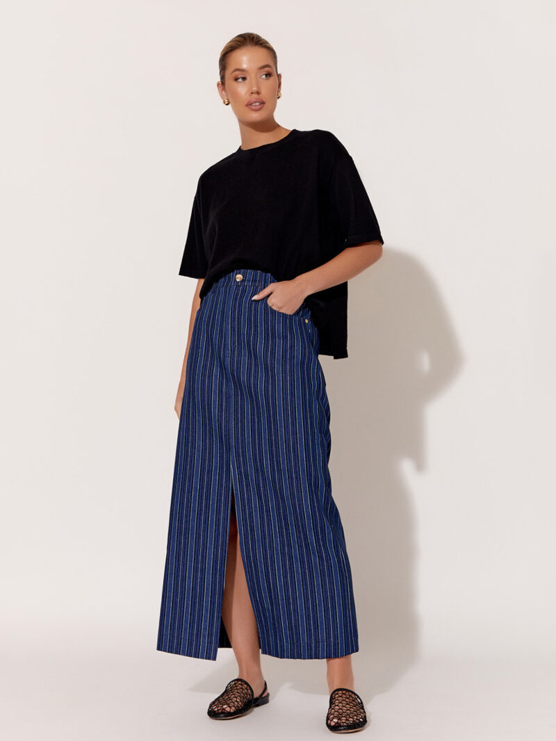Striped Denim Skirt Blue Adorne
