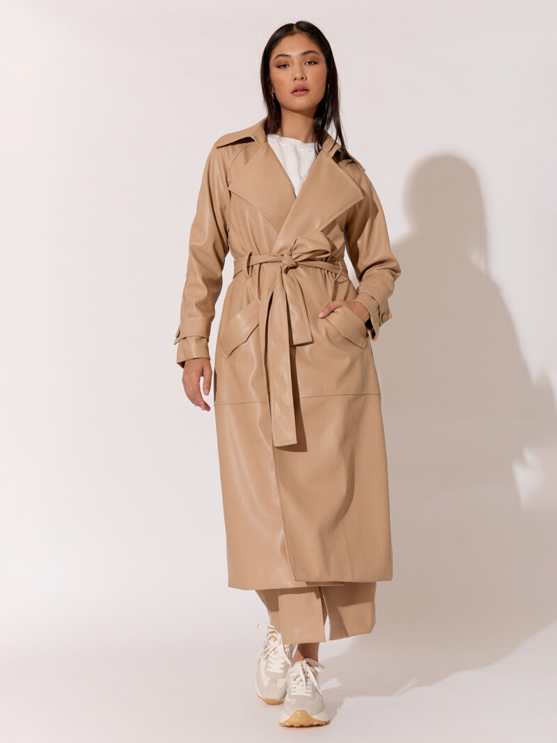 Faux Leather Trench Camel Adorne