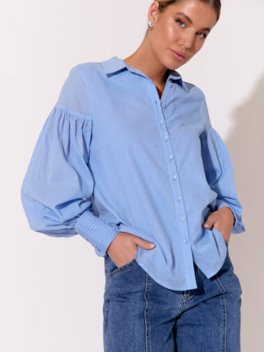 Pleat Cuff Detail Shirt Blue Adorne