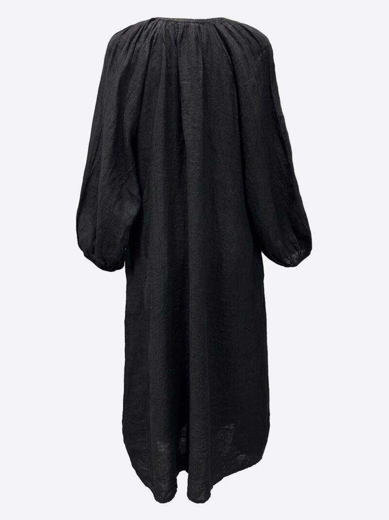 Tie Front LS Linen Dress Black La Strada