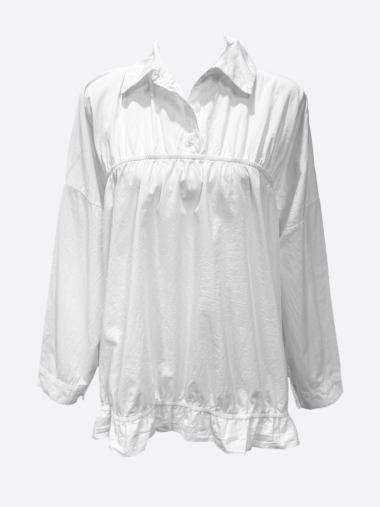 Cotton Gathered Shirt White La Strada