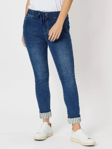 Stripe Cuff Slim Leg Jean