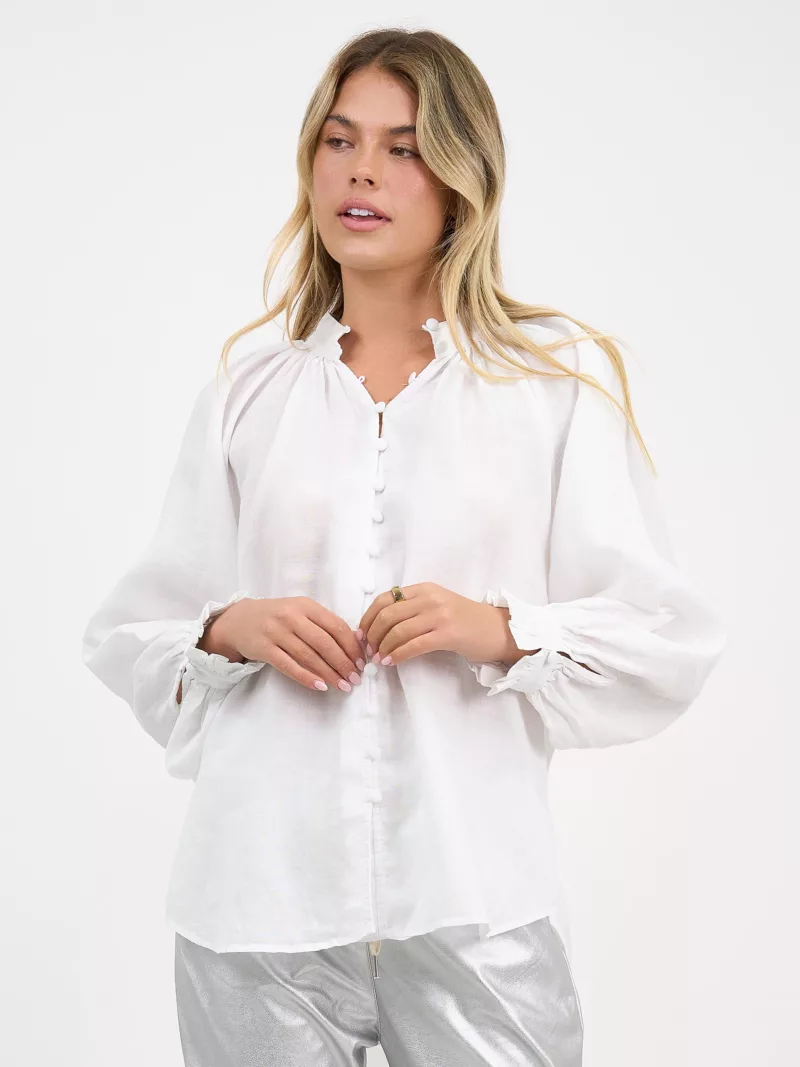 Button Detail Linen Shirt White Worthier
