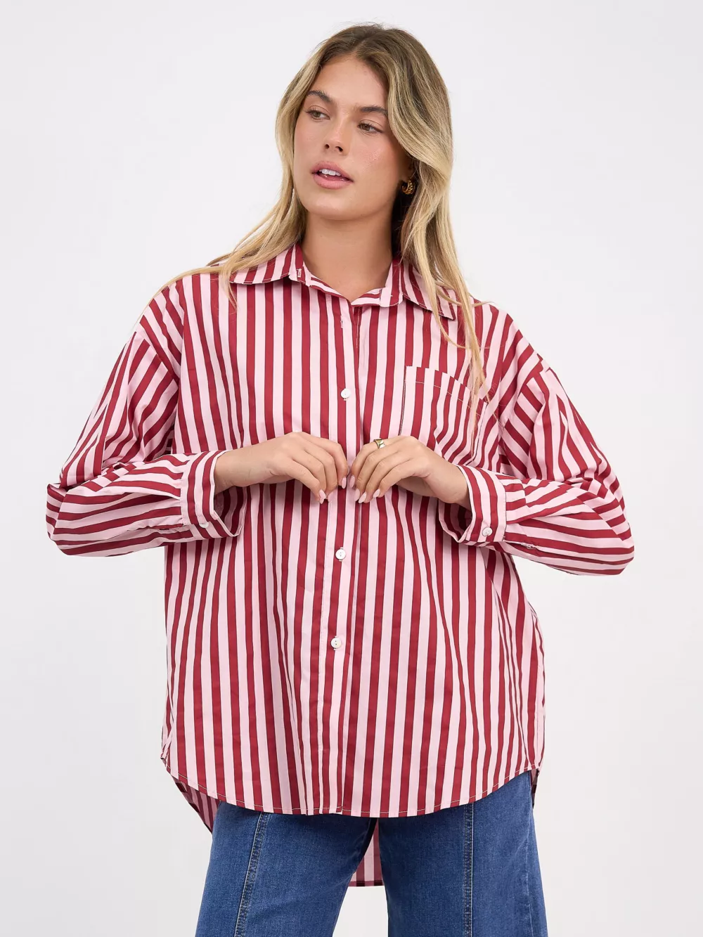 Striped Cotton Relaxed Shirt Red Worthier