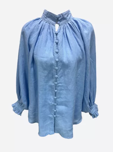 Button Detail Linen Shirt Blue Worthier