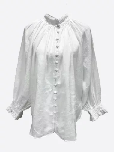 Button Detail Linen Shirt White Worthier