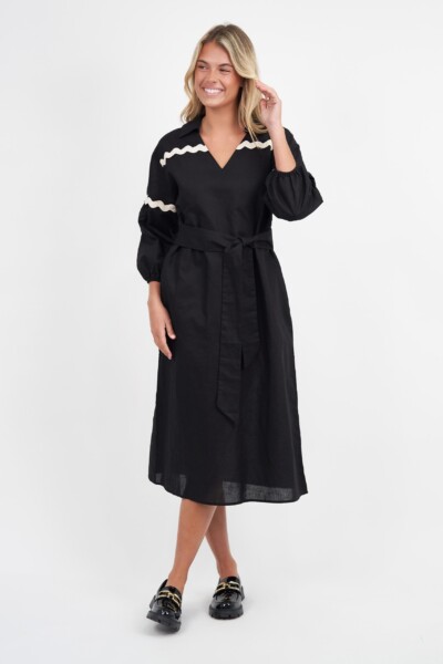 Collared Ric Rac Dress Black Liberty Rose
